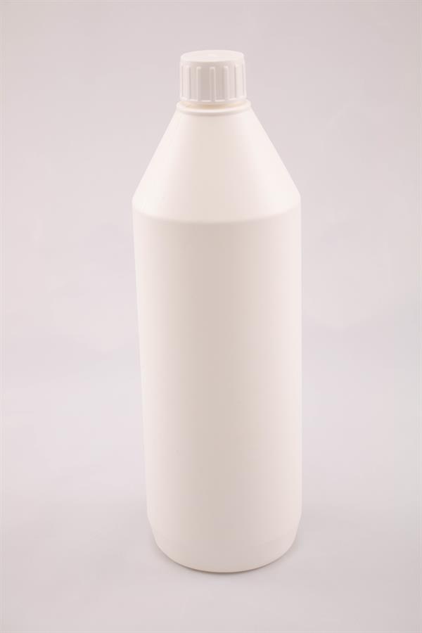1 liters rund plastflaske med hvid prop